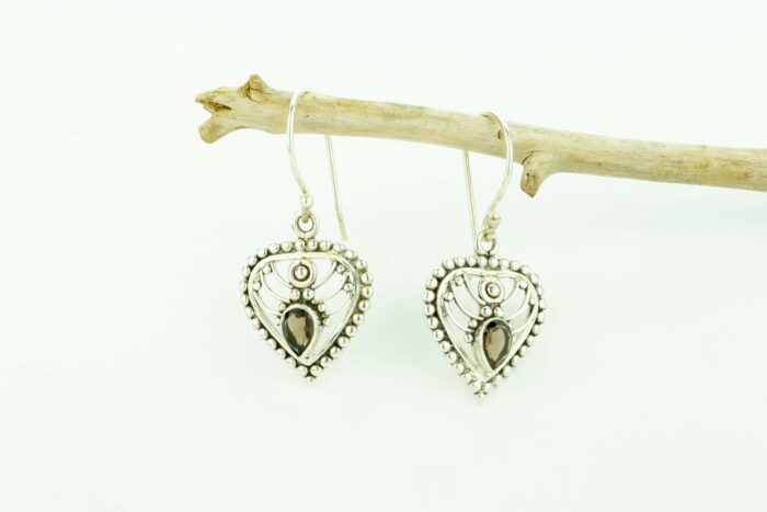 Boucles d'oreilles argent 925 Quartz fumé Cœur